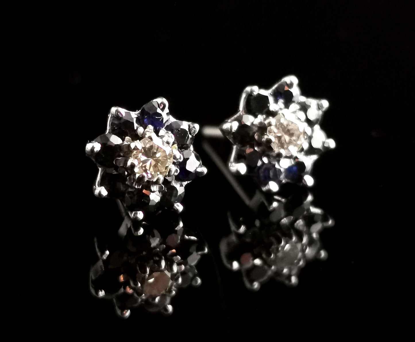 Vintage Diamond and Sapphire stud earrings, 9ct gold