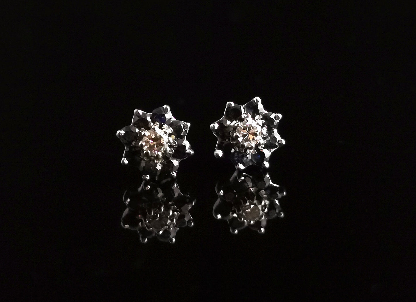 Vintage Diamond and Sapphire stud earrings, 9ct gold