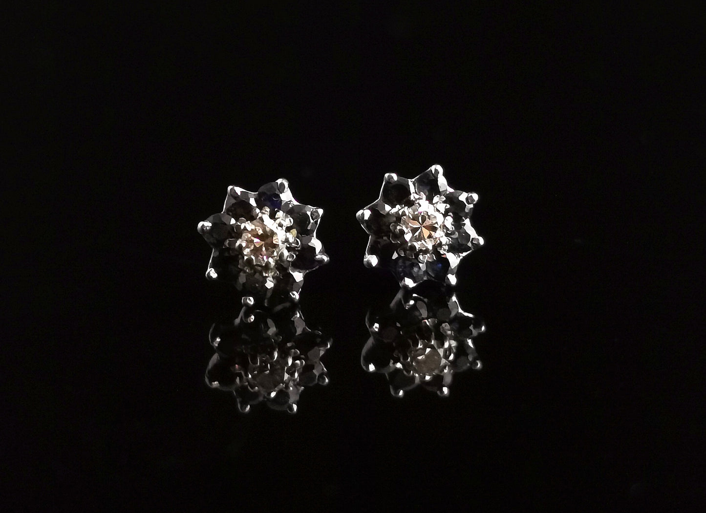 Vintage Diamond and Sapphire stud earrings, 9ct gold