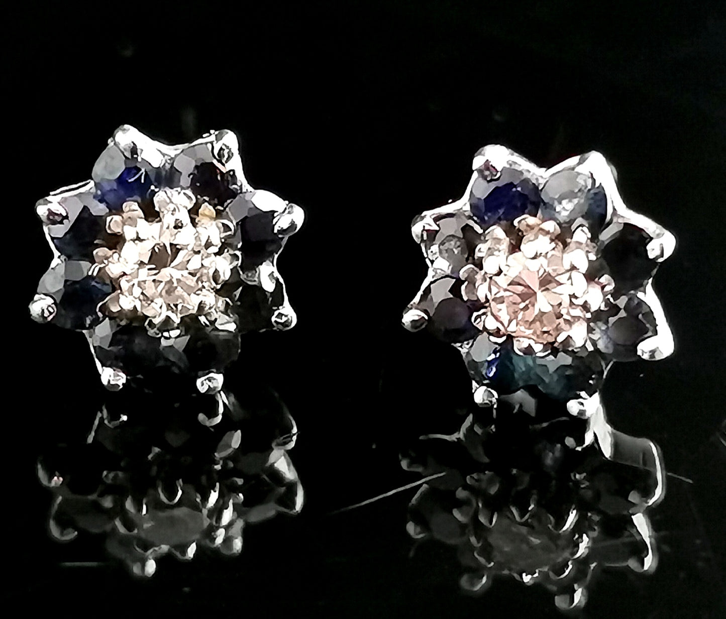 Vintage Diamond and Sapphire stud earrings, 9ct gold