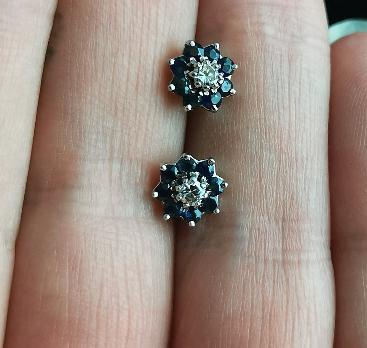 Vintage Diamond and Sapphire stud earrings, 9ct gold