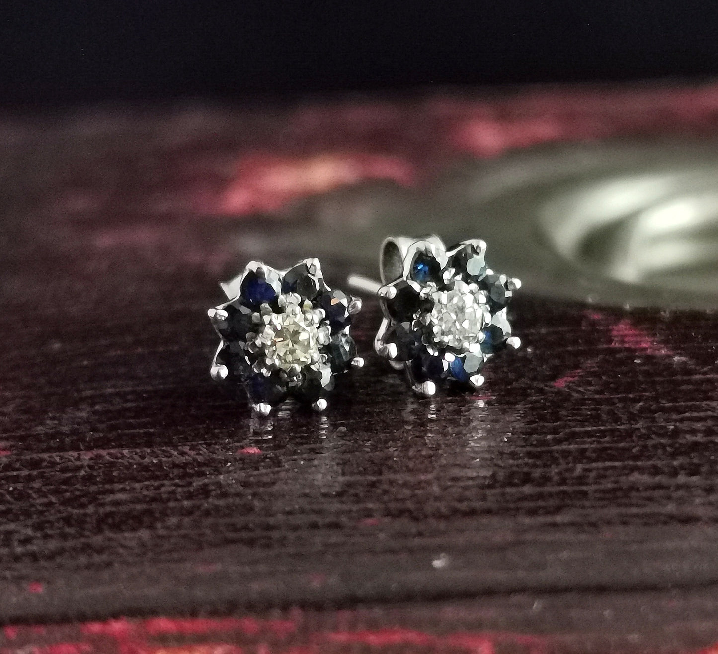 Vintage Diamond and Sapphire stud earrings, 9ct gold