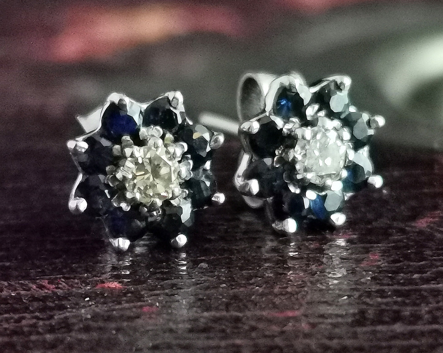 Vintage Diamond and Sapphire stud earrings, 9ct gold