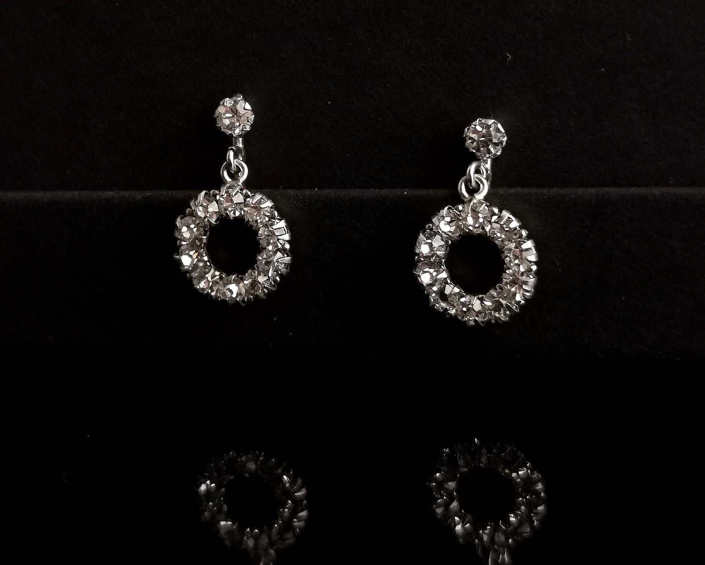 Vintage Art Deco paste drop earrings, dangly silver