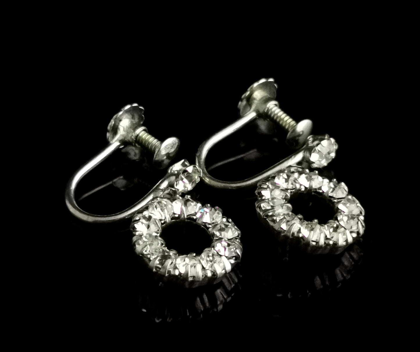 Vintage Art Deco paste drop earrings, dangly silver