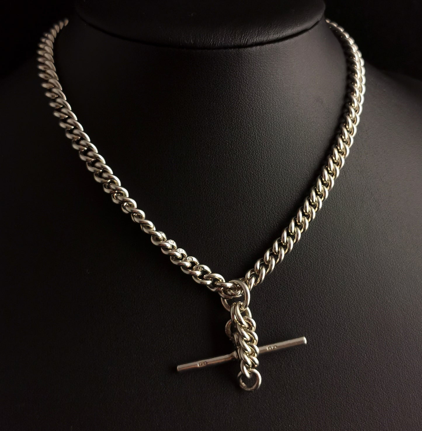 Vintage sterling silver double Albert chain, 1930's, watch chain