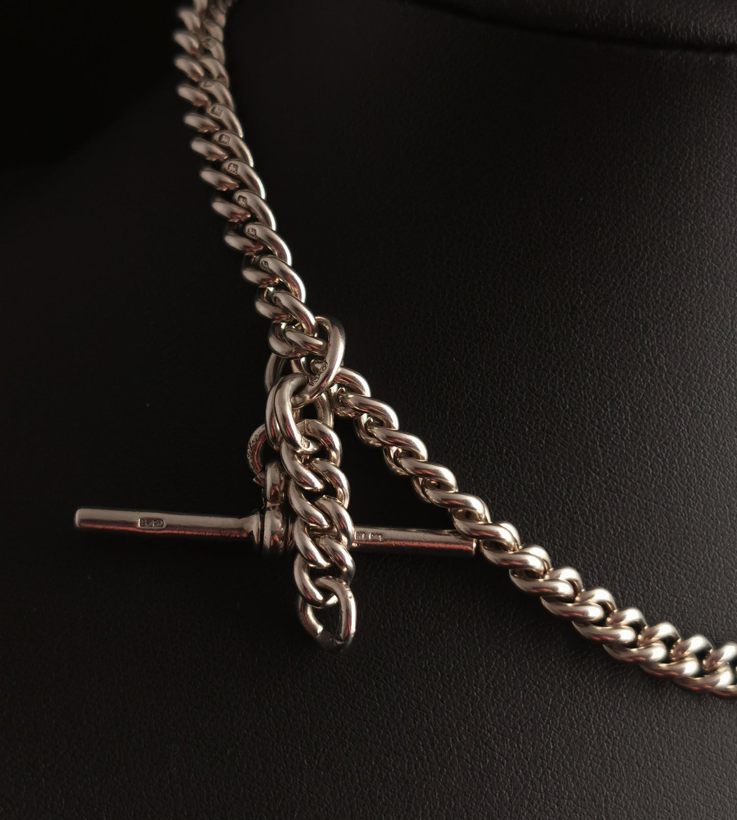 Vintage sterling silver double Albert chain, 1930's, watch chain