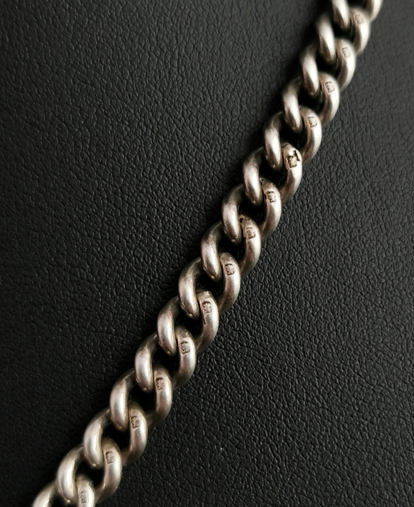 Antique Victorian silver Double Albert chain, watch chain, fob