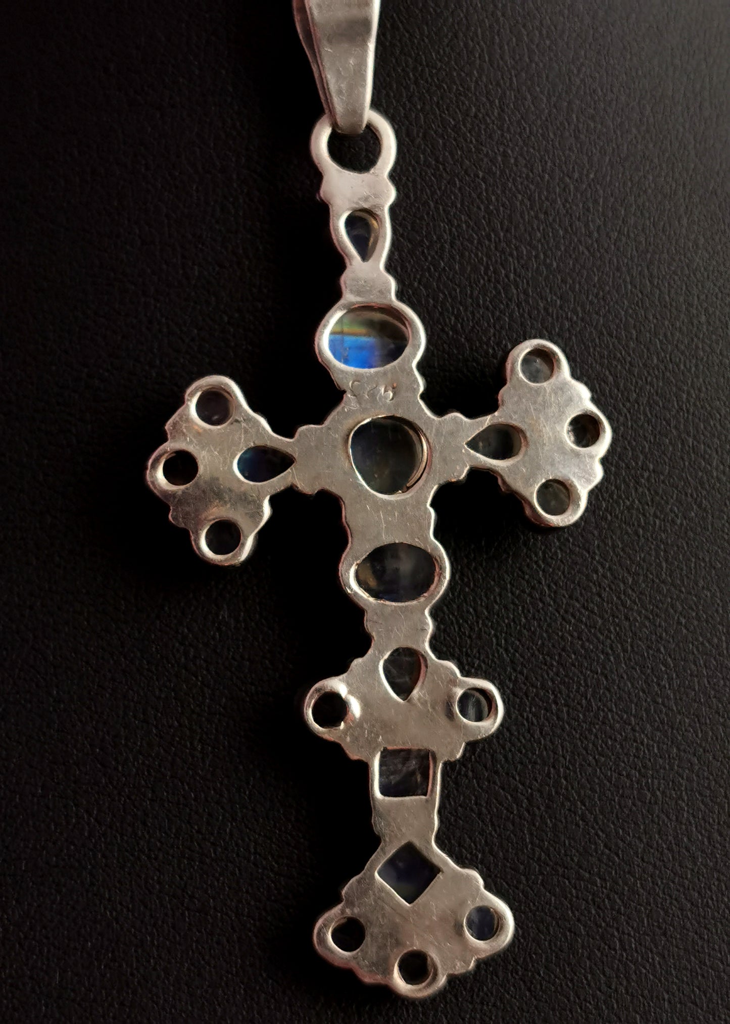 Vintage sterling silver and labradorite Cross pendant