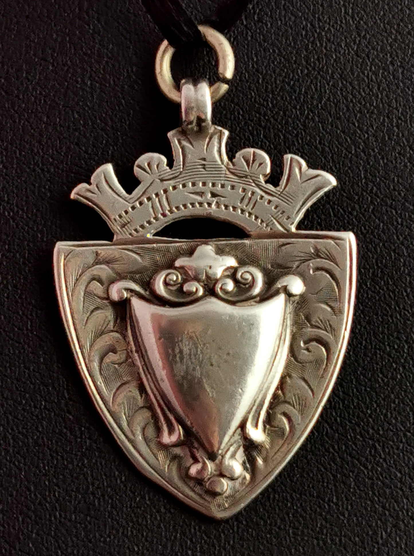 Antique silver shield fob, watch fob pendant