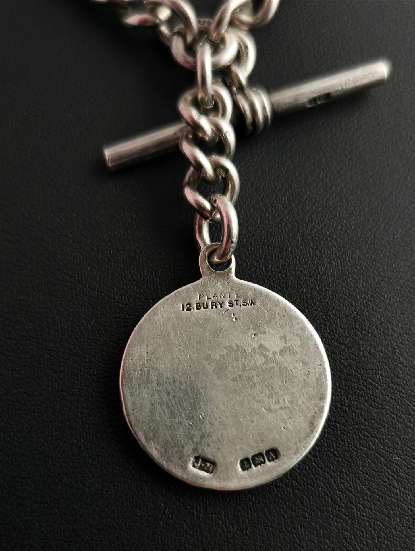 Antique silver Double Albert chain, enamelled silver fob