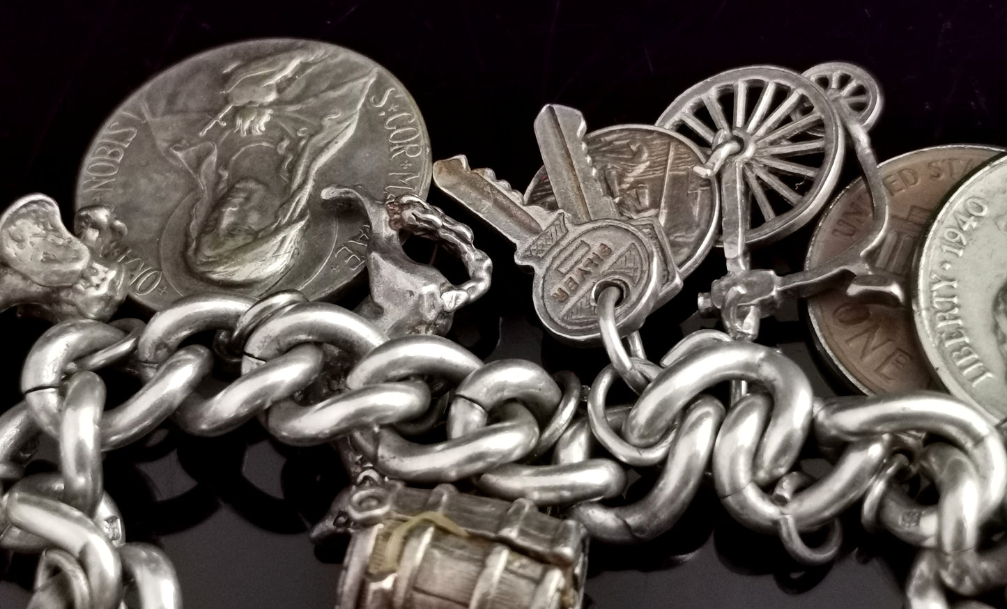Vintage sterling silver charm bracelet, 1960s, heavy
