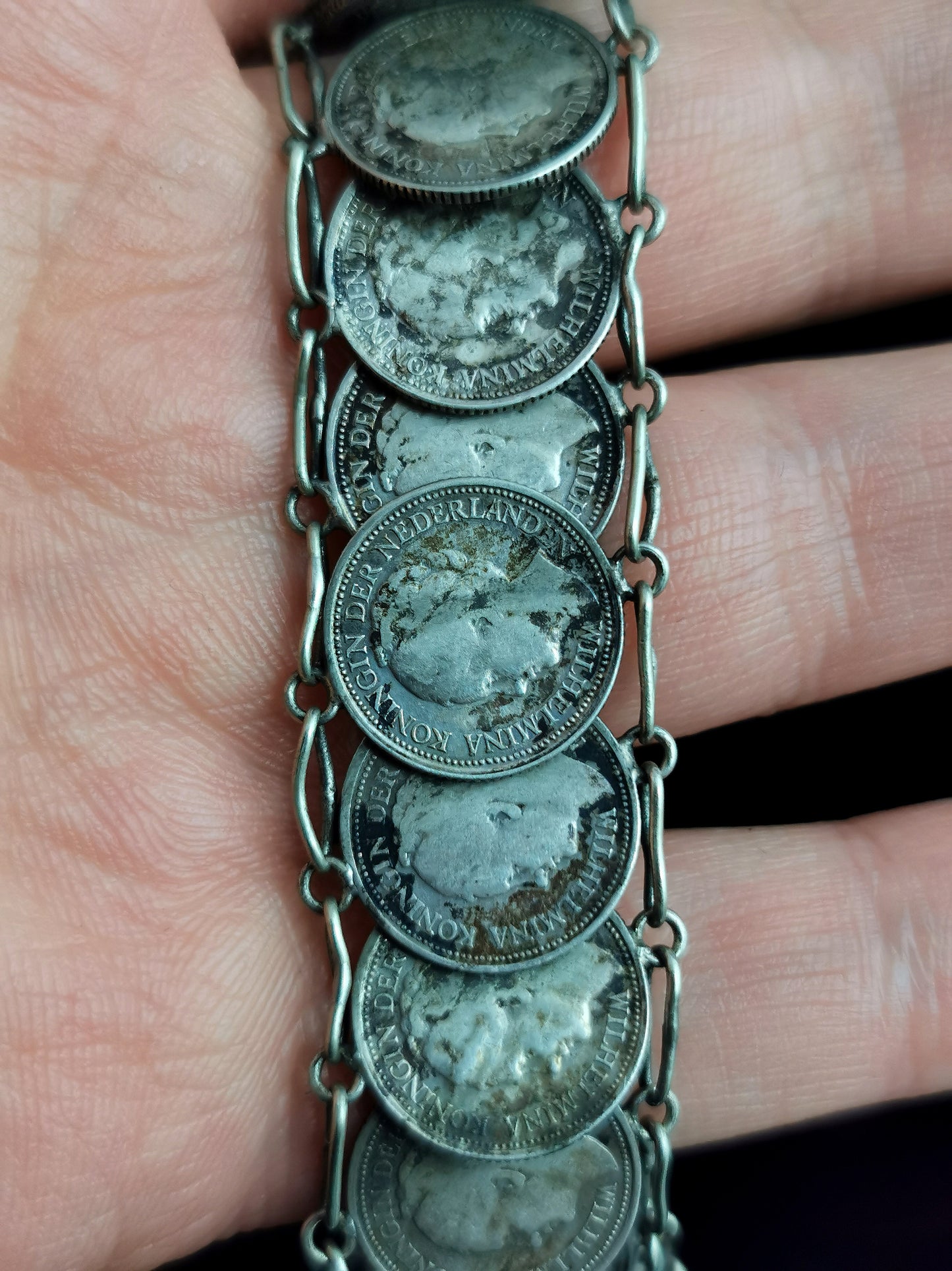 Vintage Dutch silver coin bracelet, 1940s