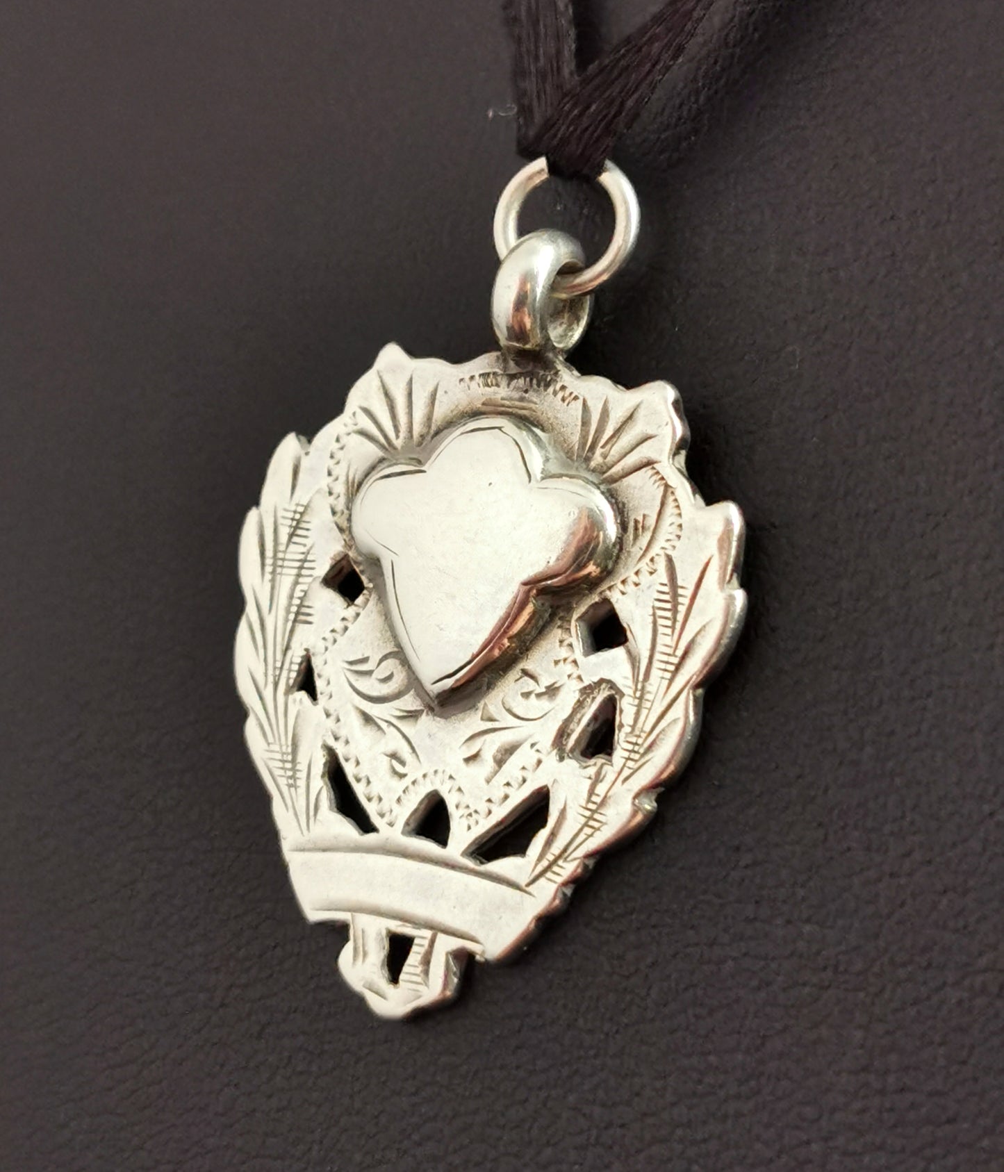 Antique silver watch fob, pendant, 1910s