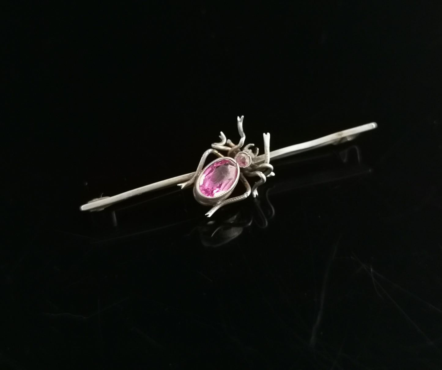 Antique Edwardian spider brooch, pin, pink paste