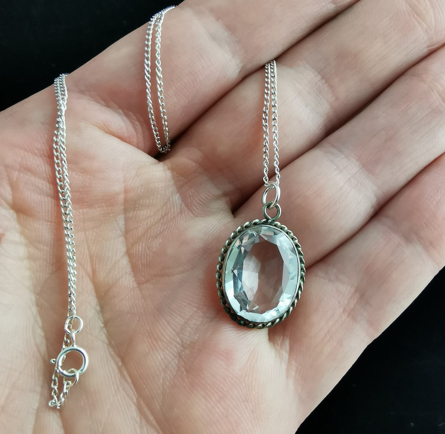 Victorian Rock crystal pendant, silver necklace
