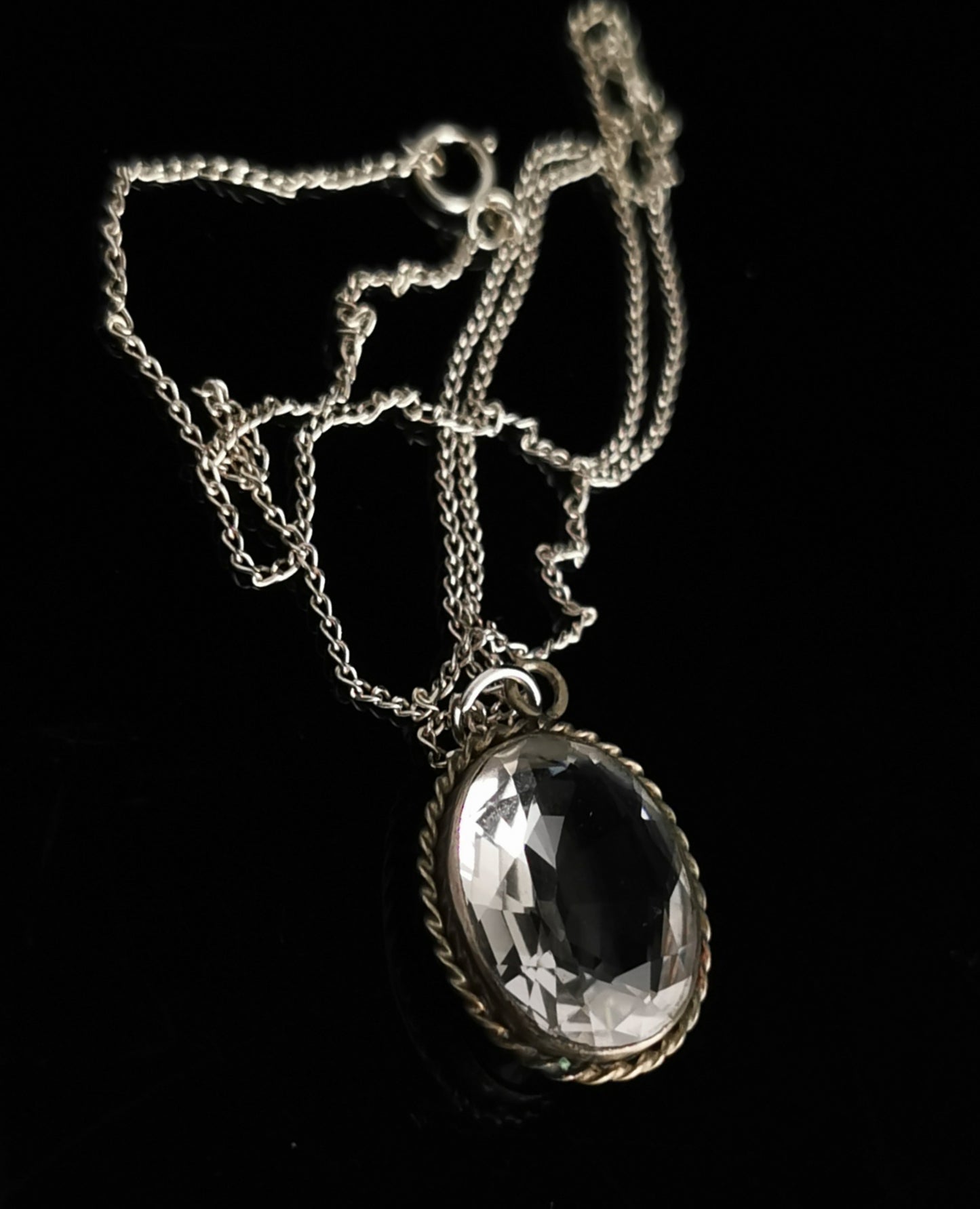 Victorian Rock crystal pendant, silver necklace
