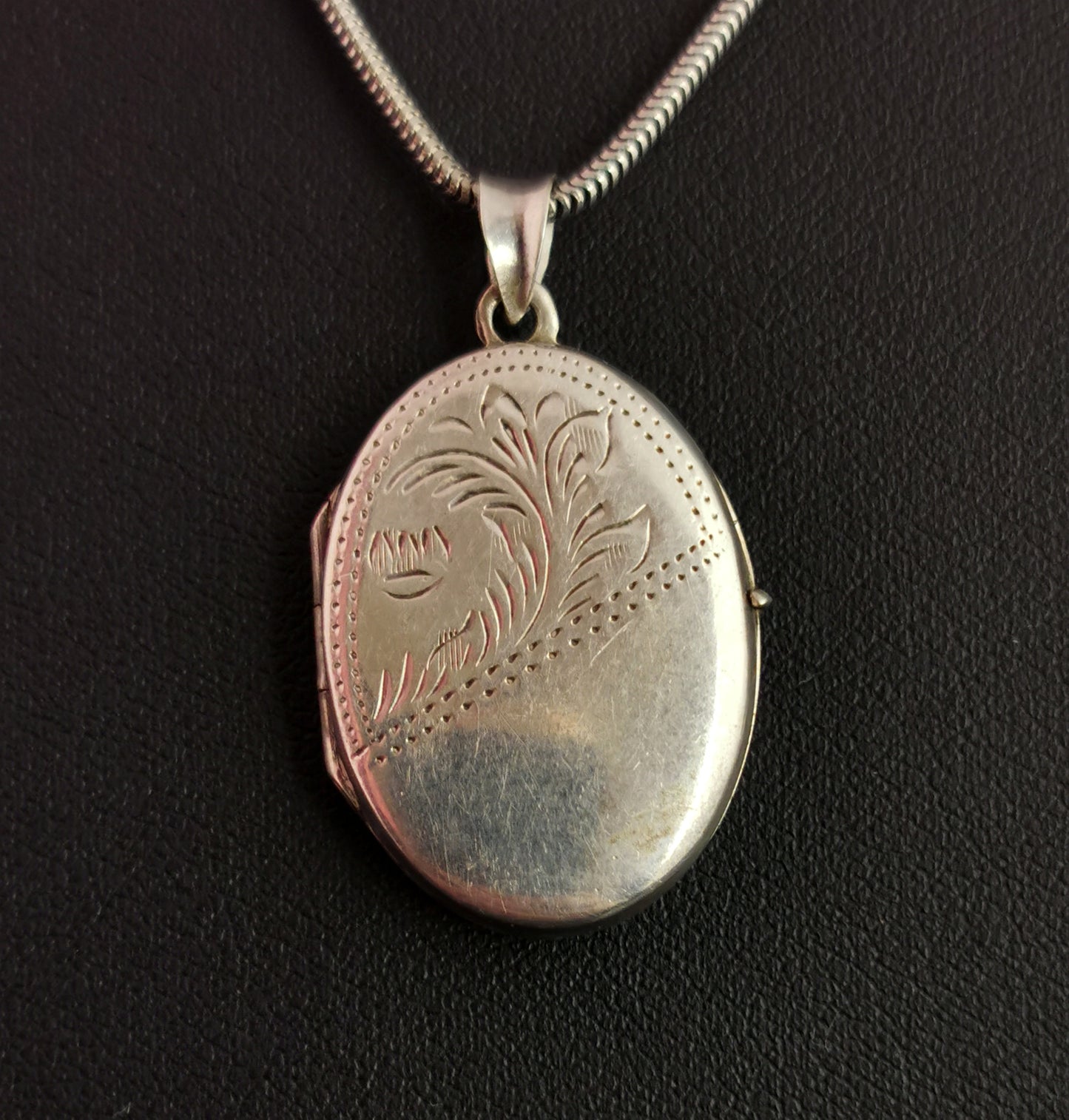 Vintage sterling silver locket, snake chain necklace