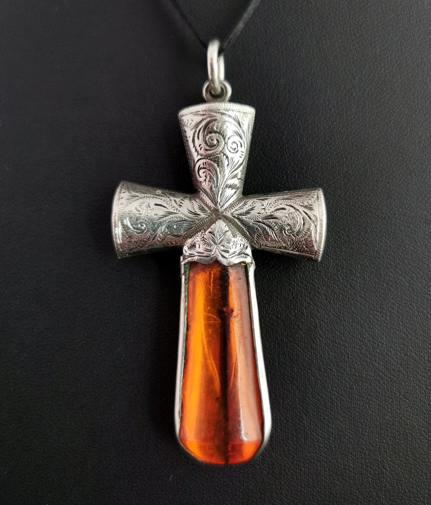 Antique Scottish silver and amber cross pendant