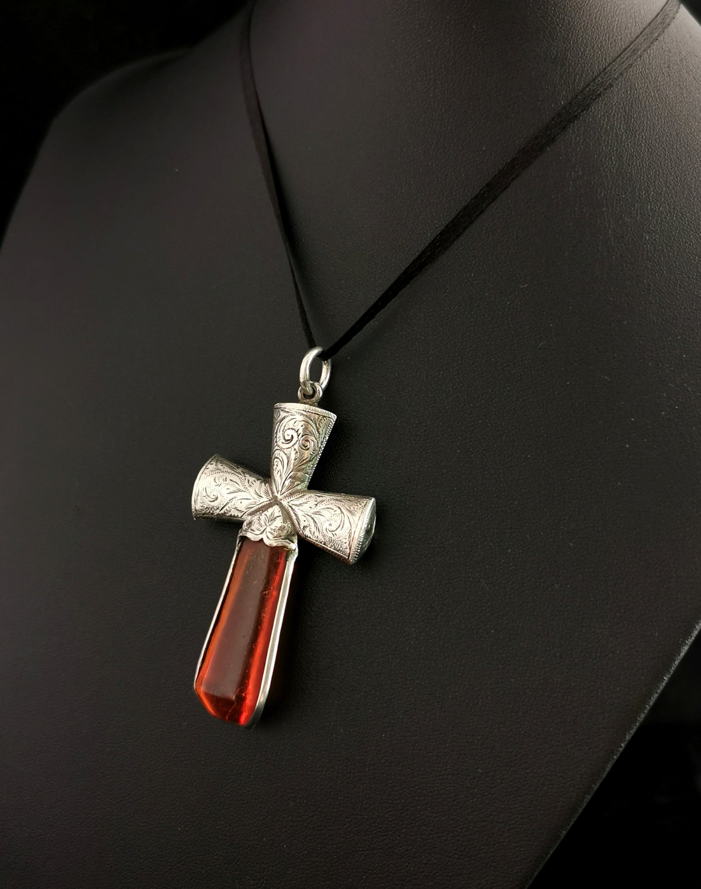 Antique Scottish silver and amber cross pendant
