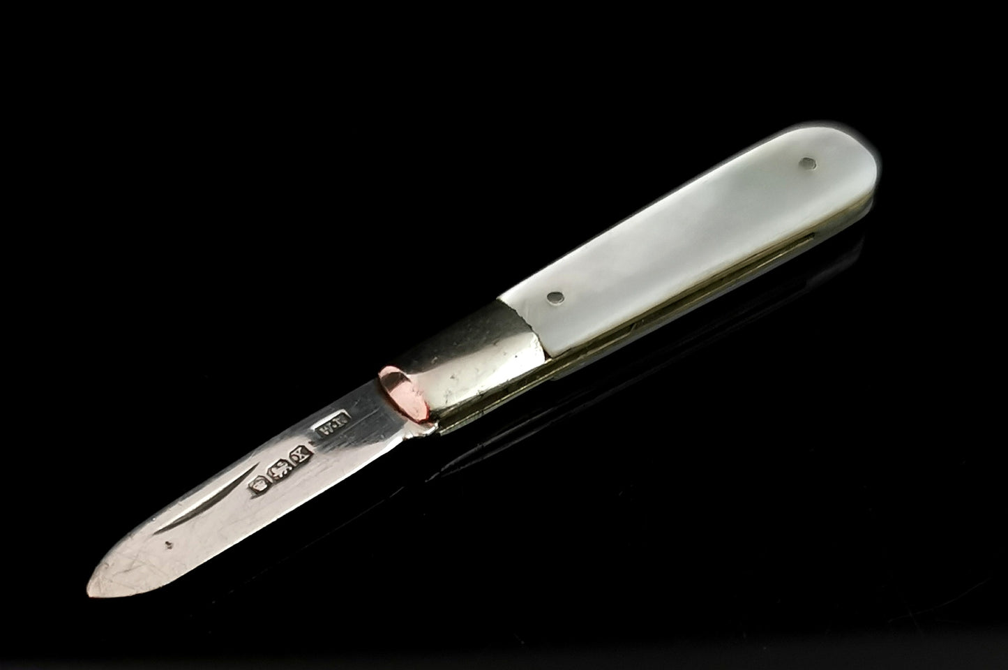 Vintage sterling silver fruit knife, mother of pearl
