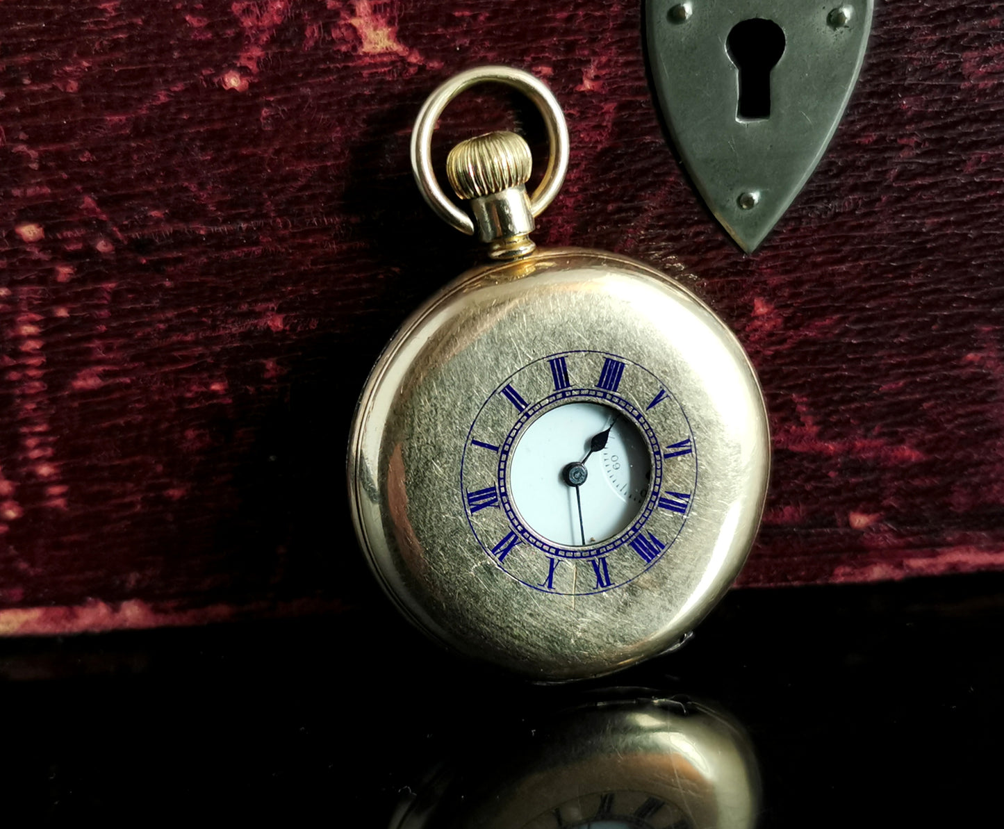 Antique half hunter pocket watch, Gold plated, Waltham Mass