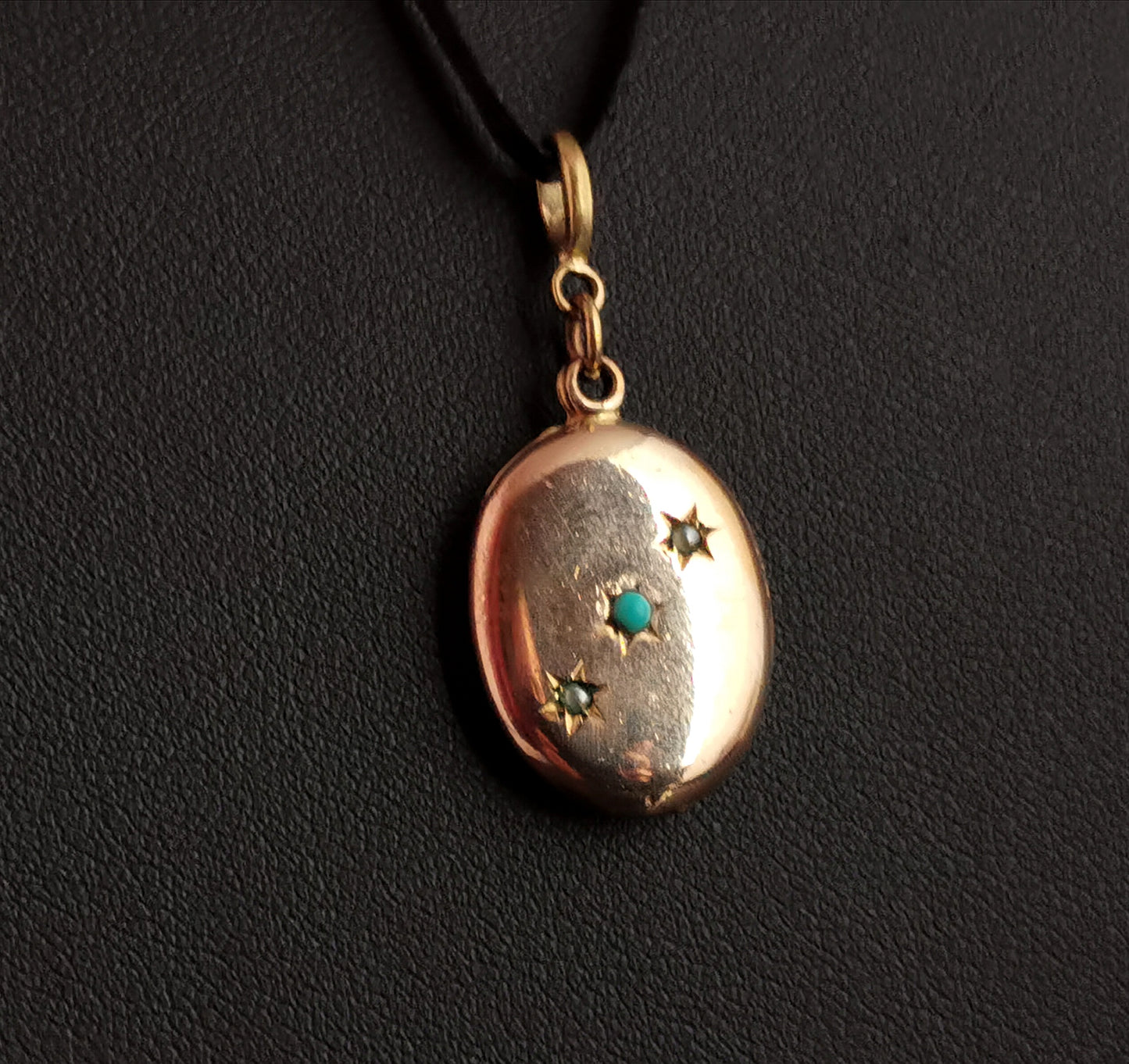 Victorian gold plated pendant, turquoise and seed pearl