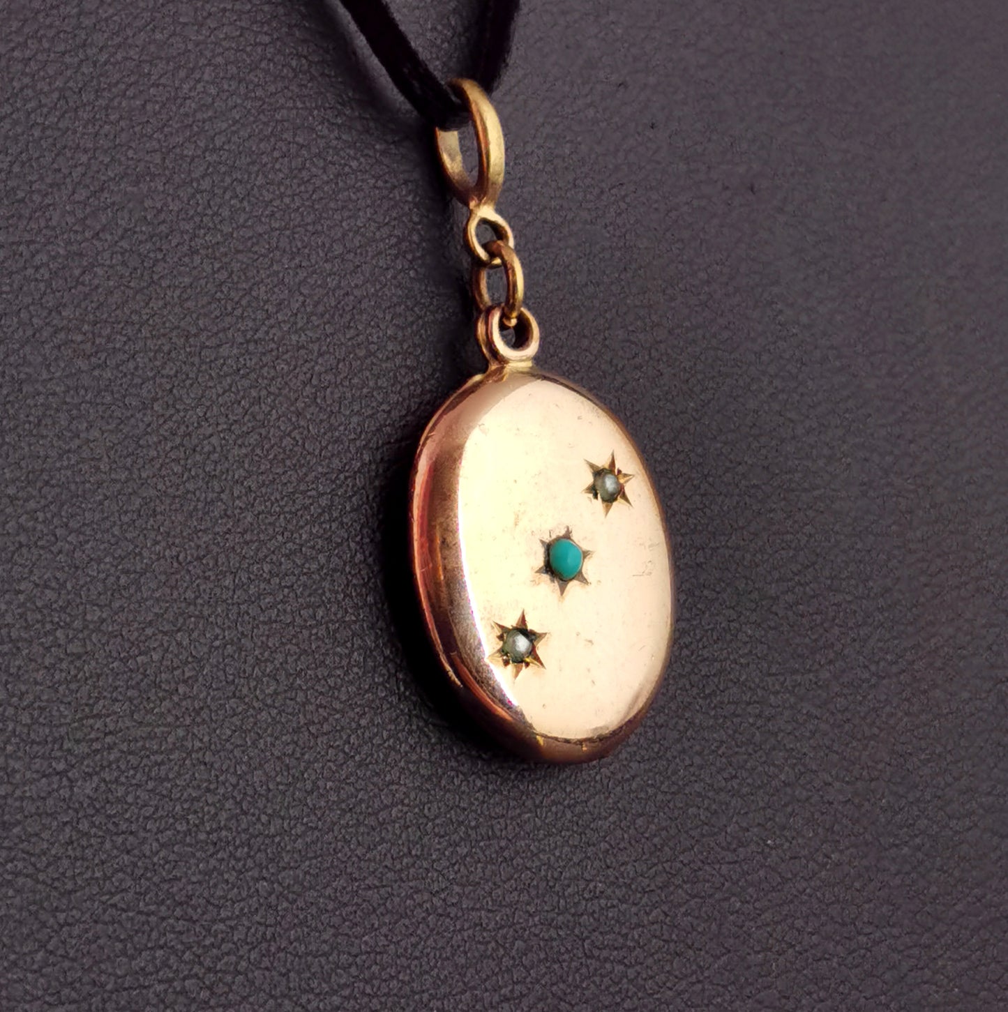 Victorian gold plated pendant, turquoise and seed pearl
