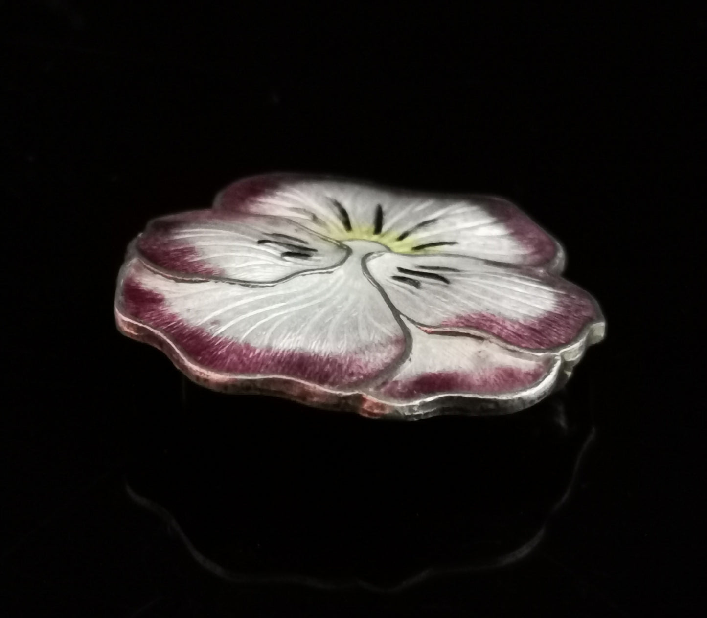 Antique Enamelled silver Pansy brooch