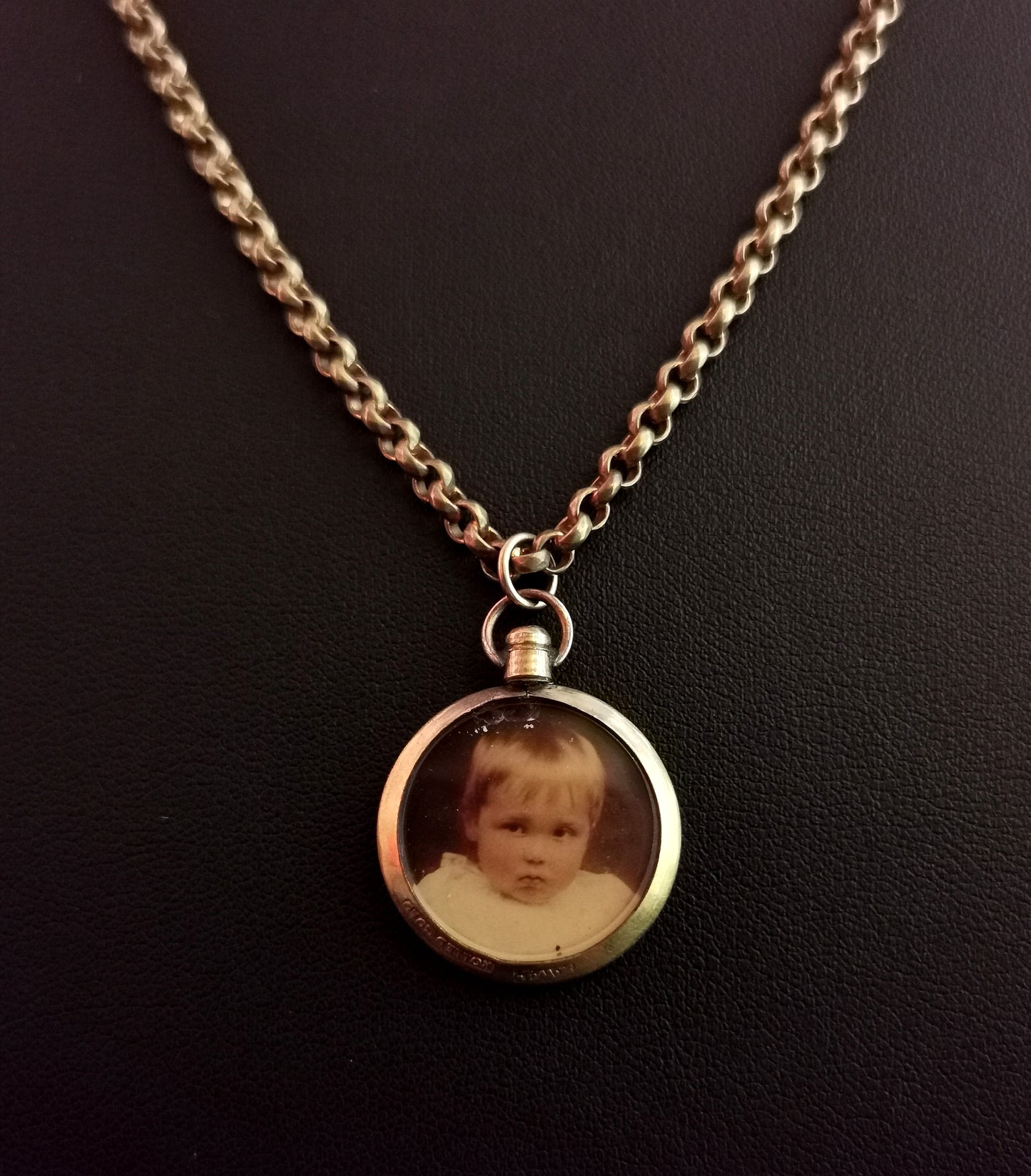 Antique rolled gold portrait locket, belcher chain necklace