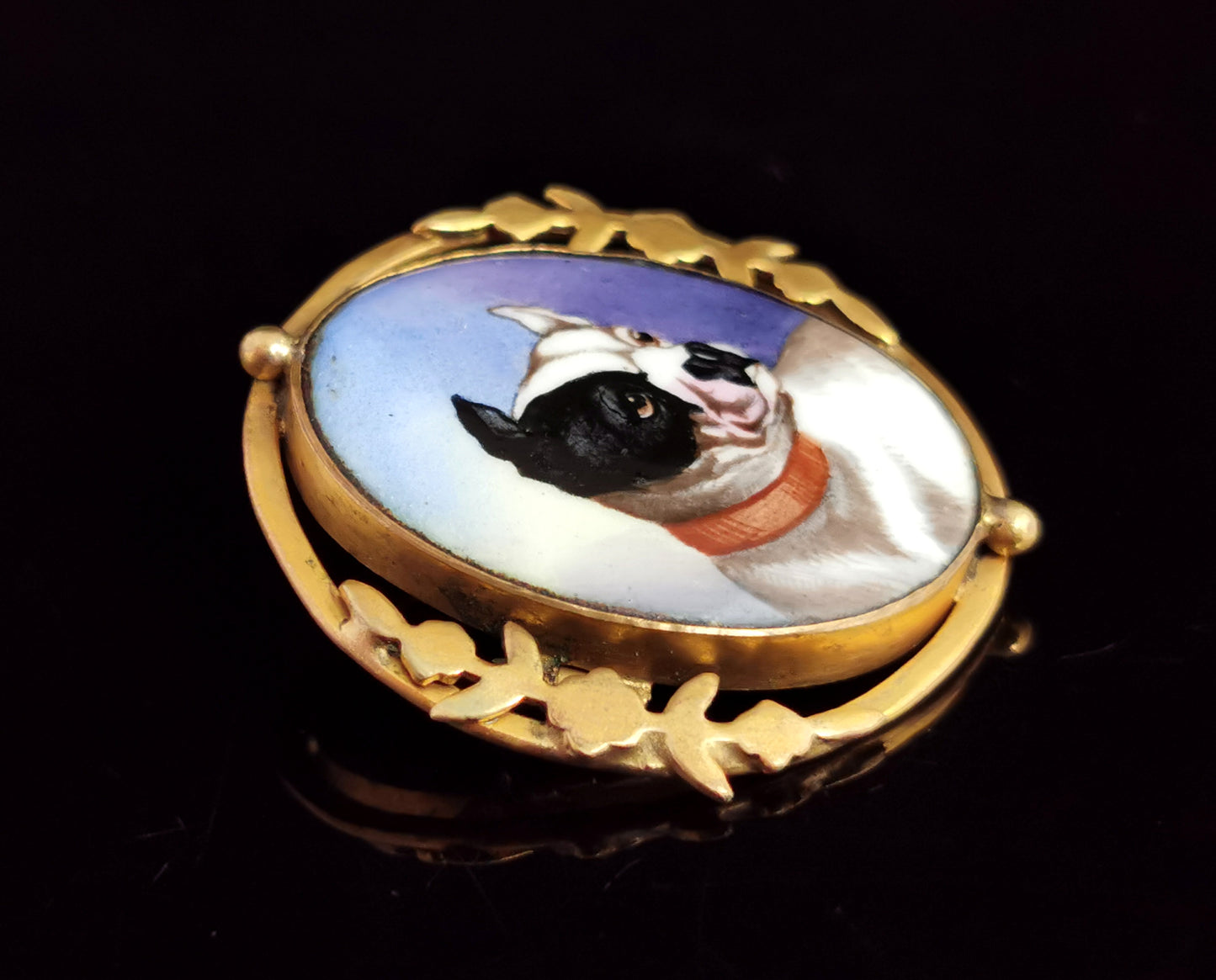 Antique Victorian bulldog brooch, enamelled