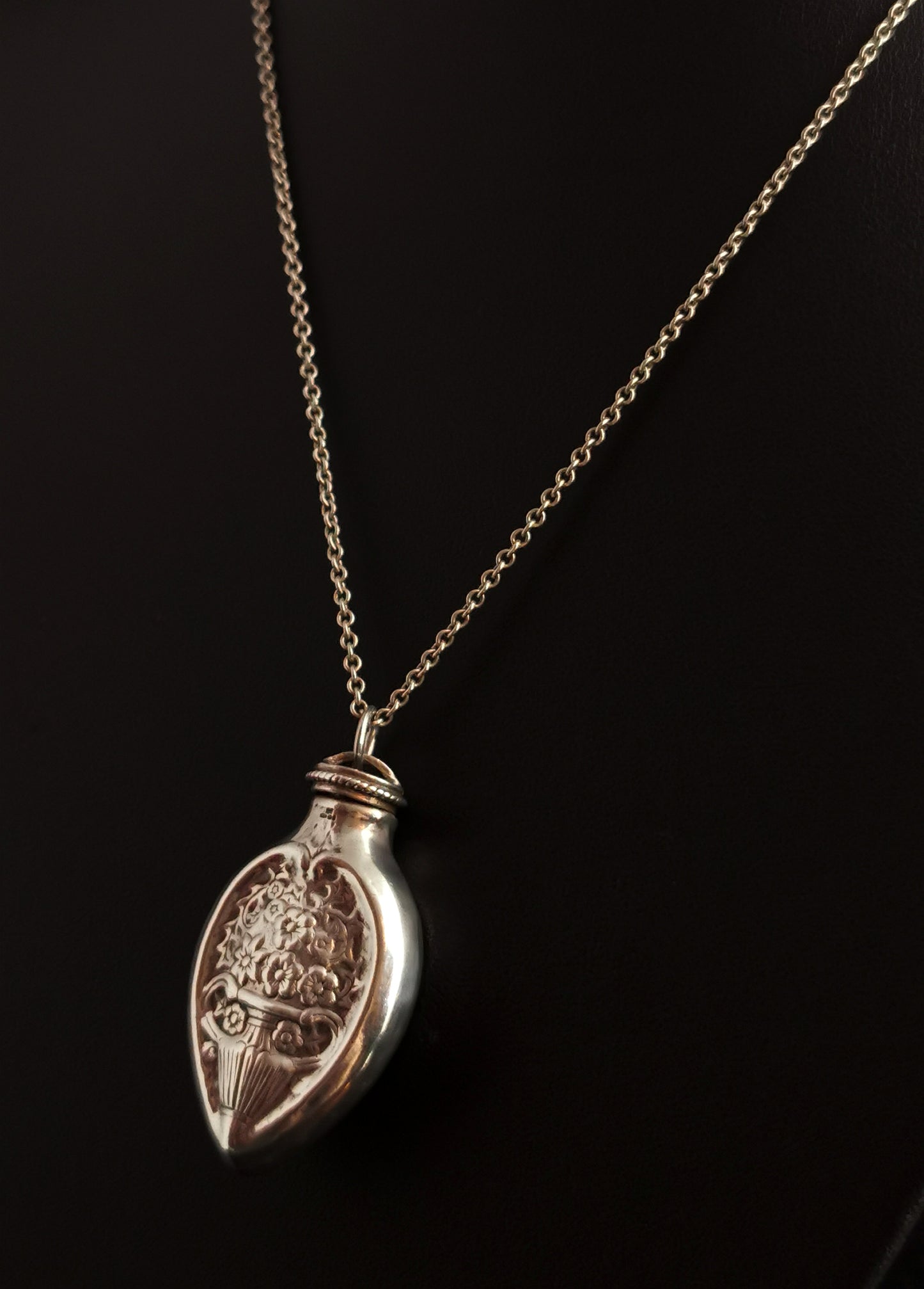 Vintage sterling silver scent bottle pendant, necklace