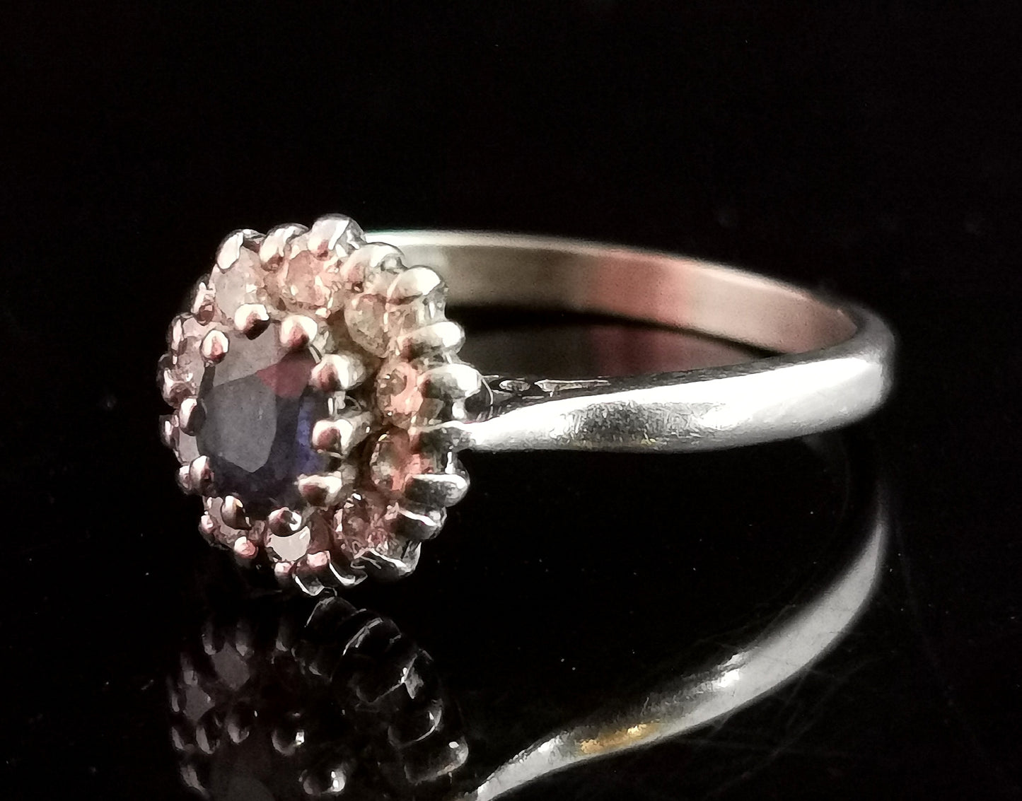 Vintage Sapphire and Diamond cluster ring, 18ct white gold