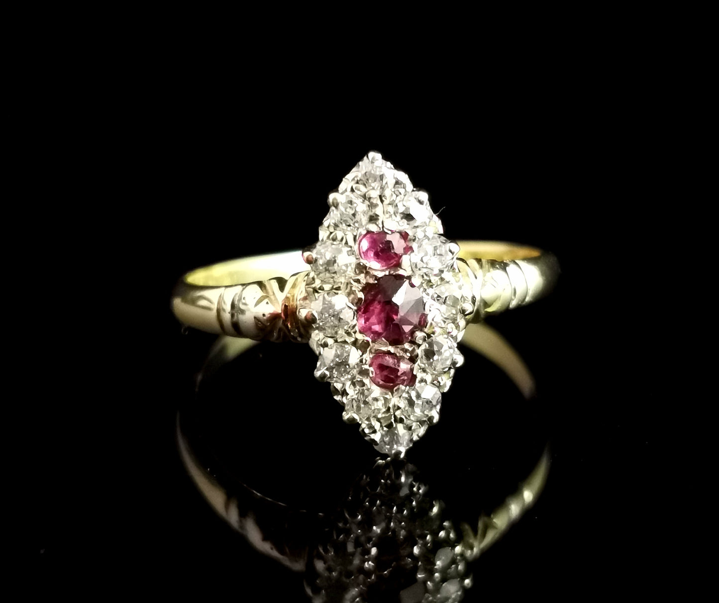 Antique Victorian Ruby and Diamond navette ring