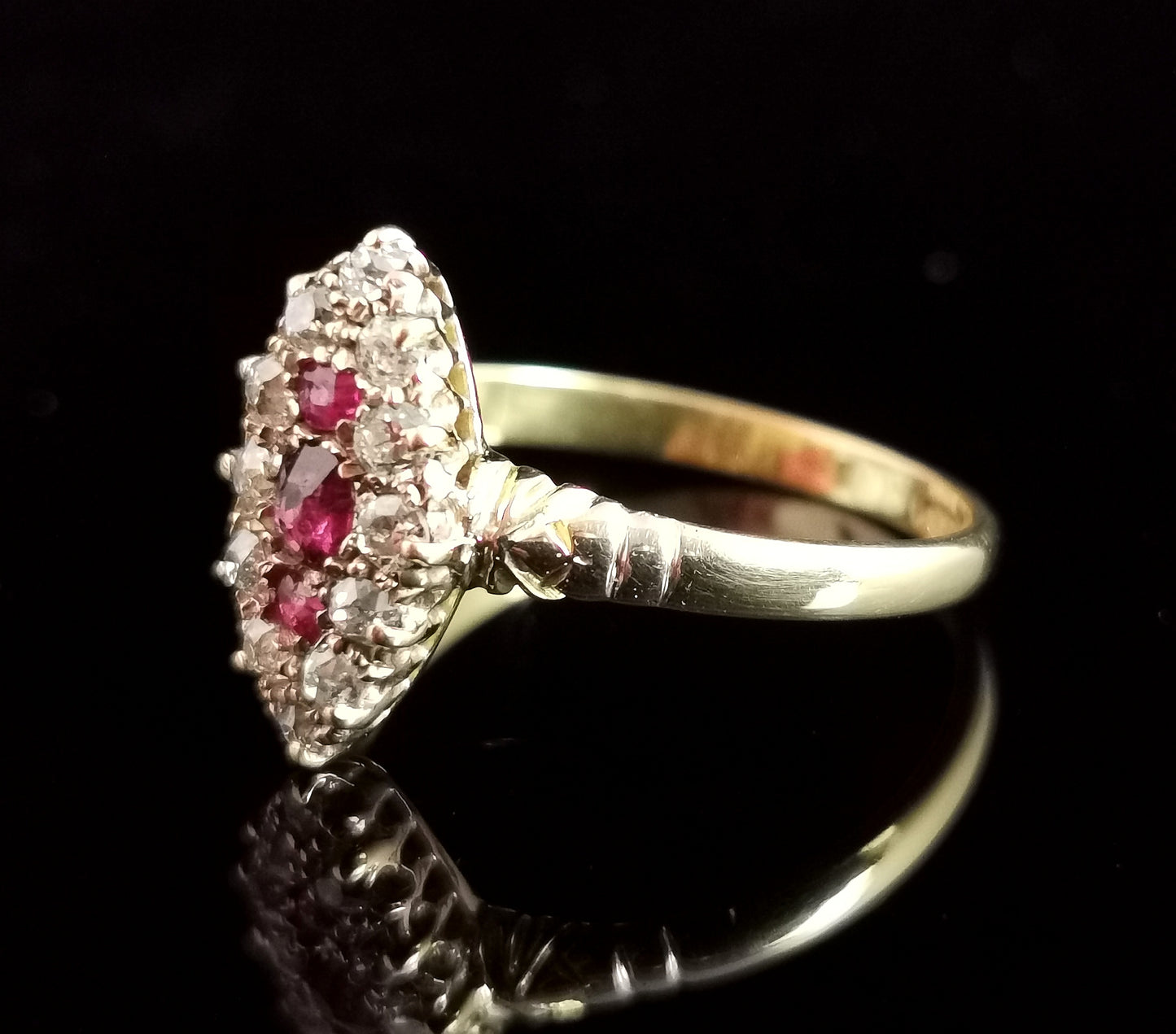 Antique Victorian Ruby and Diamond navette ring