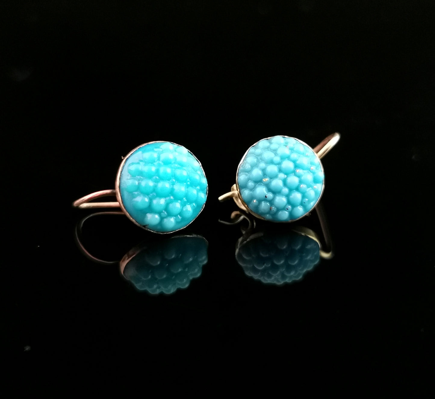 Antique Victorian 9ct gold turquoise paste earrings