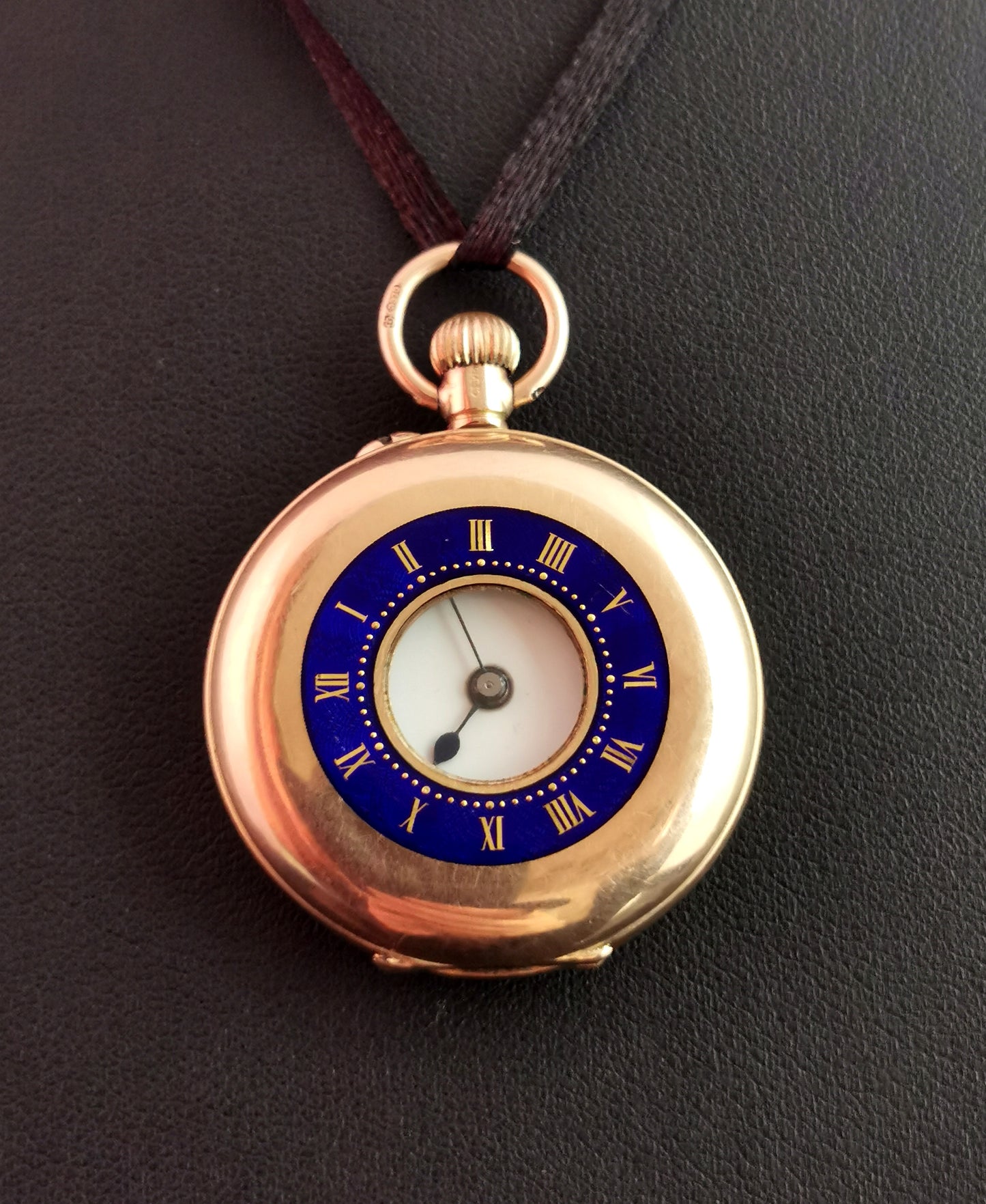 Antique 9ct gold half hunter pocket watch, blue enamel