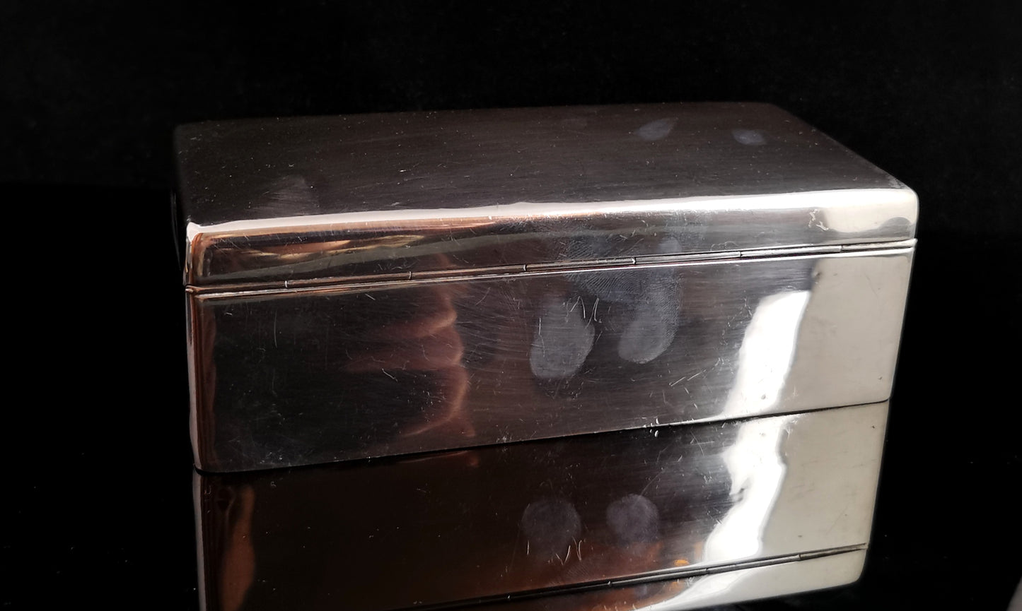 Antique sterling silver cigarette box, heavy, Edwardian