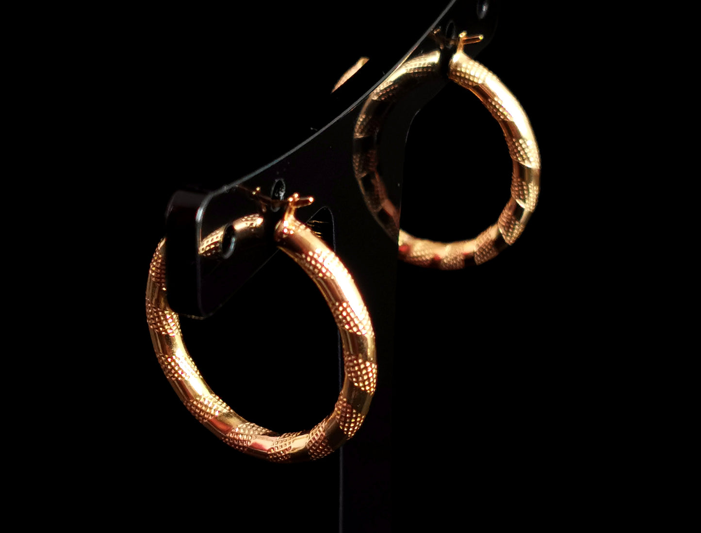 Vintage 9ct gold hoop earrings, textured