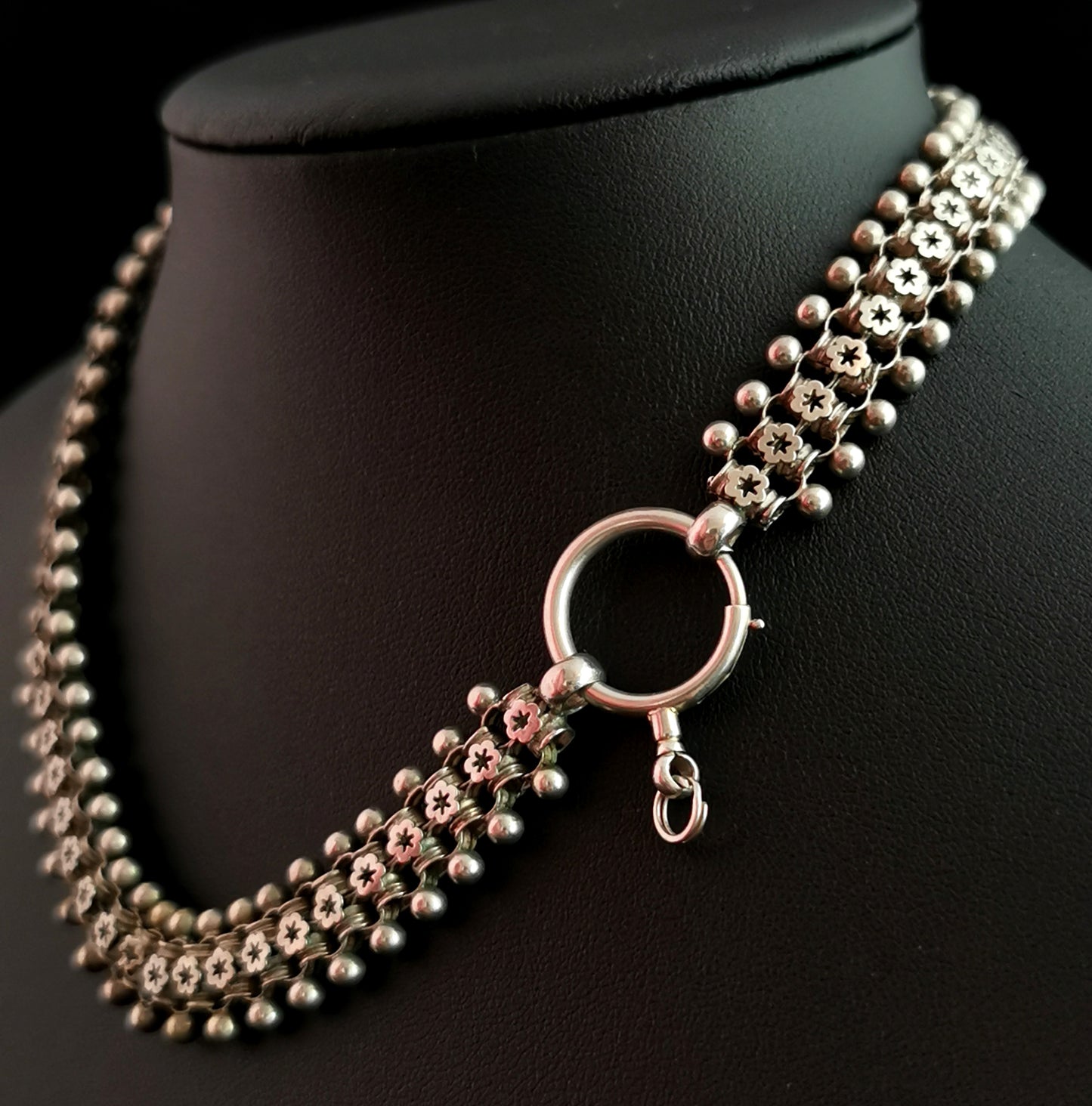 Antique Victorian silver collar necklace, pierced links