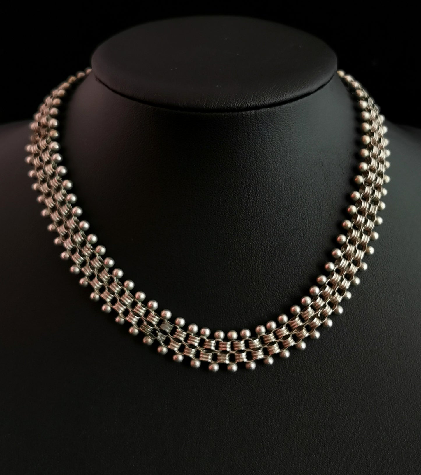 Antique Victorian silver collar necklace, pierced links