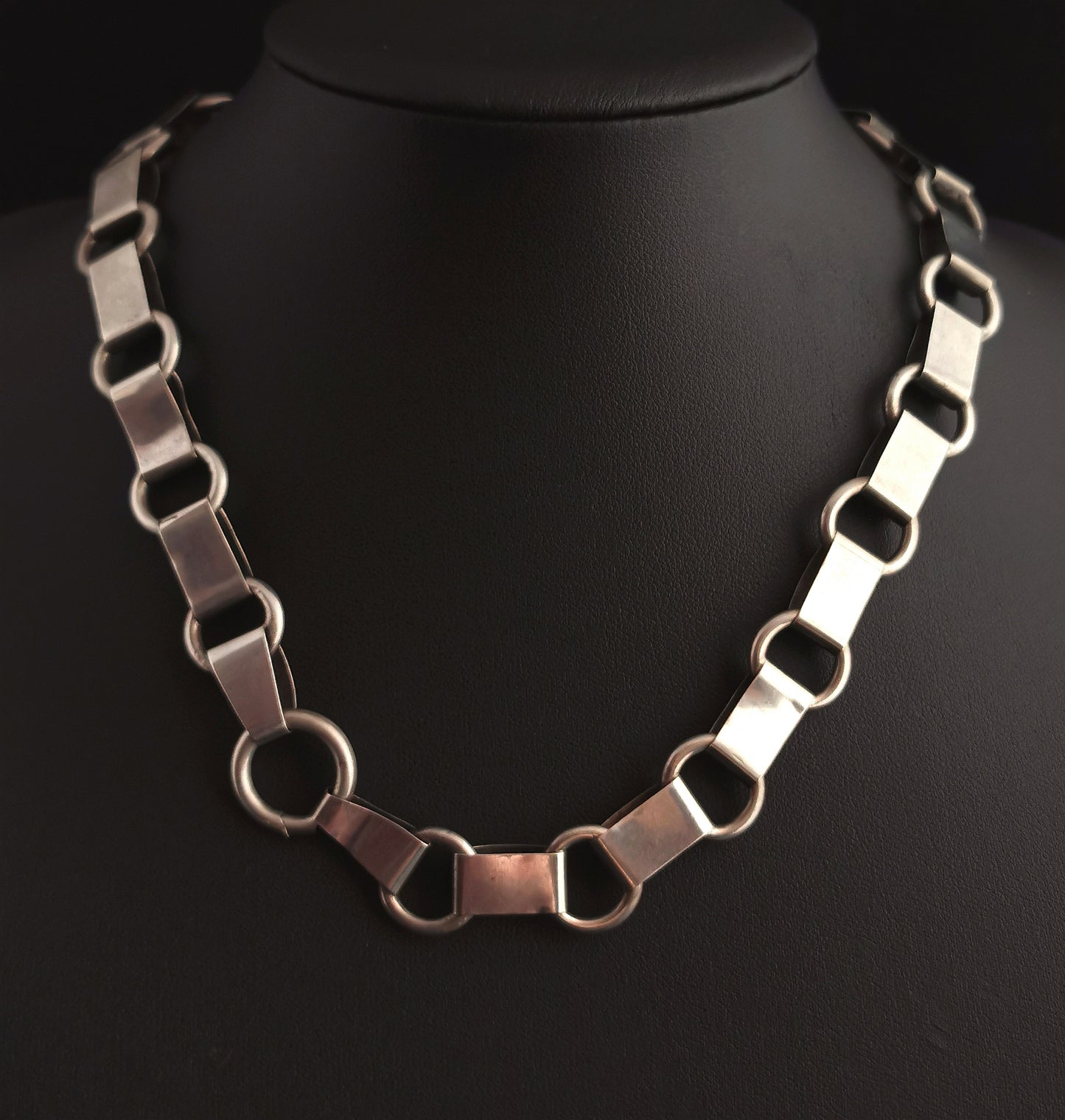 Antique Victorian silver collar necklace, engraved links