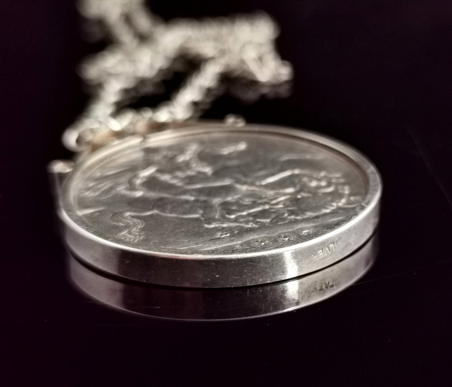 Antique Victorian silver coin pendant, necklace