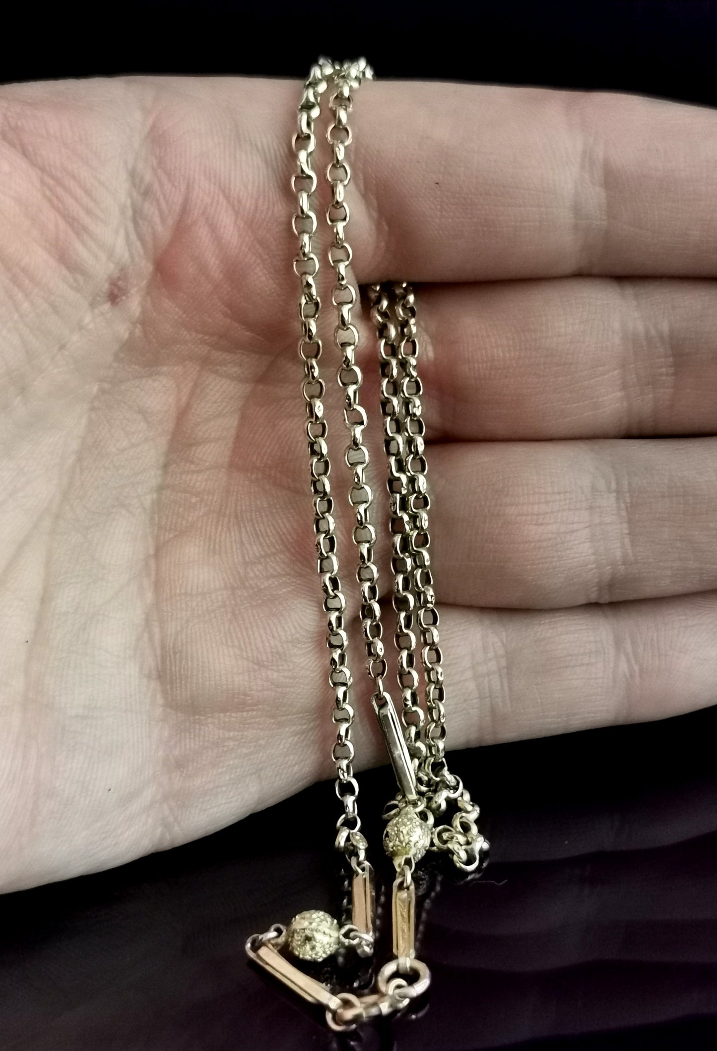Antique fancy link 9ct gold chain necklace, Edwardian