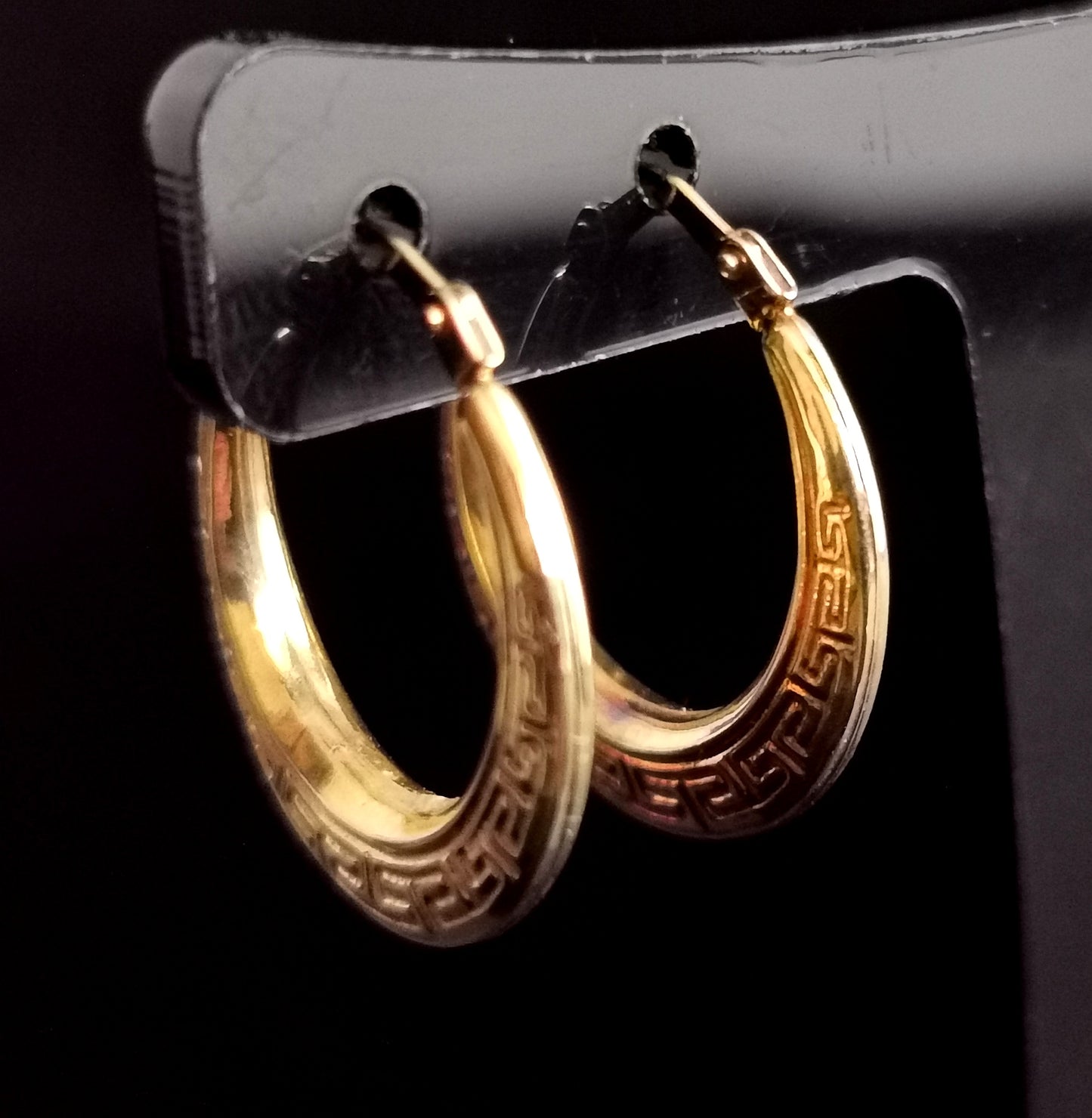 Vintage 9ct gold creole hoop earrings, Greek key