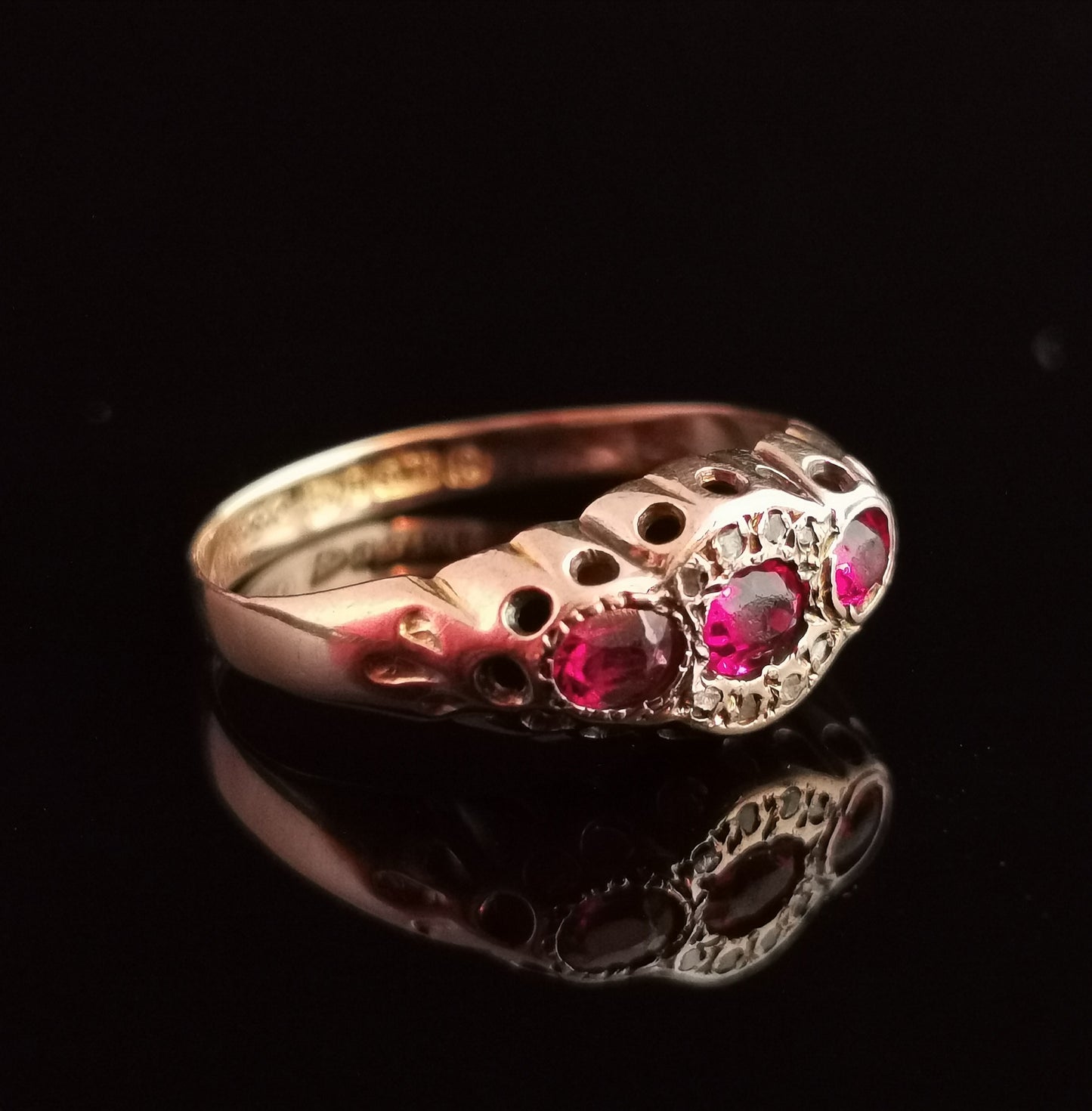 Antique Ruby paste and diamond ring, 9ct gold