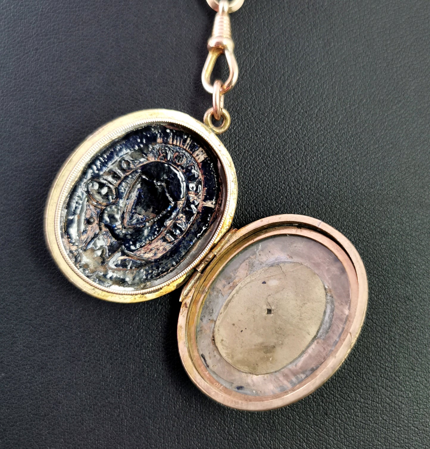 Victorian mourning locket, black enamel, In Memory Of