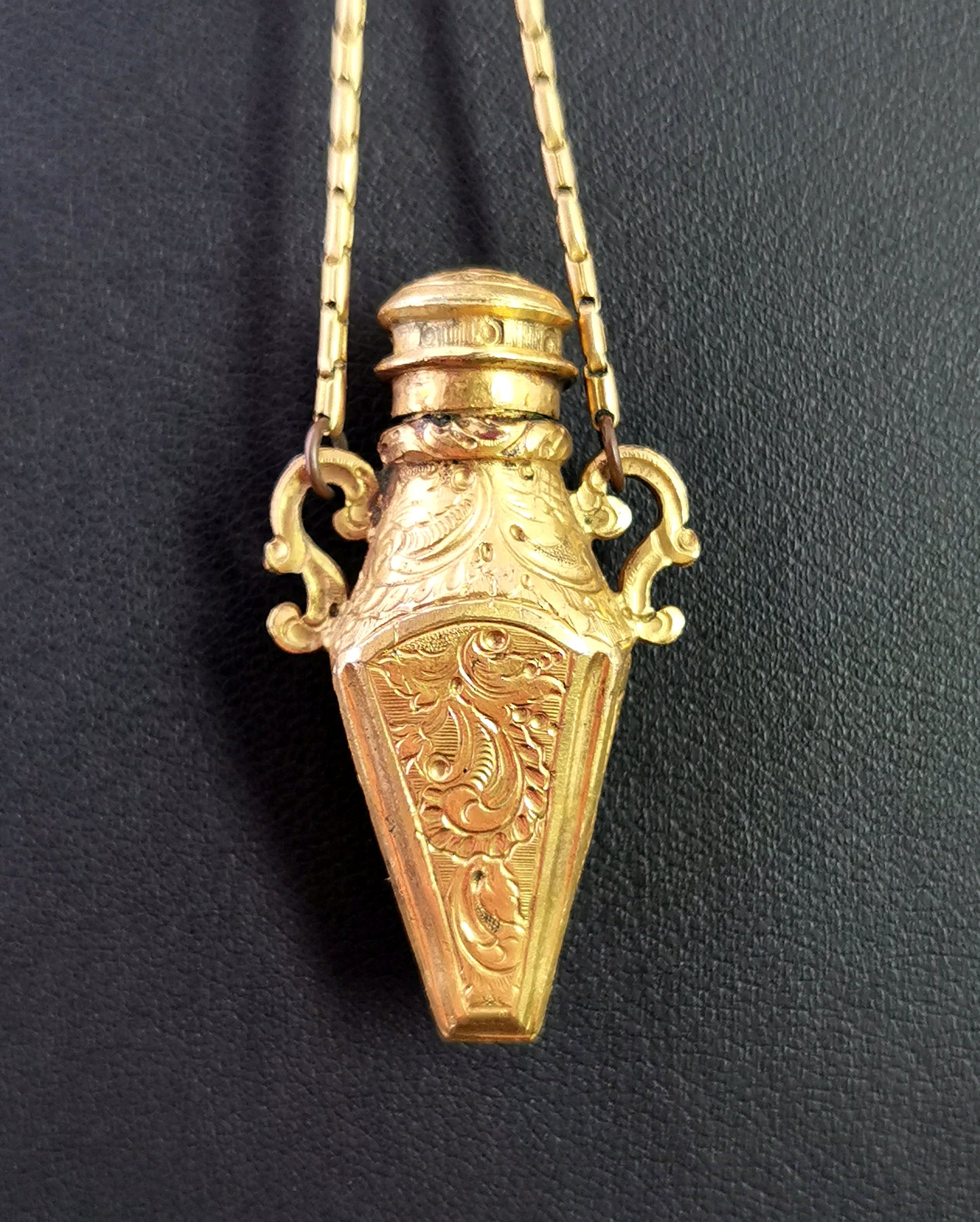 Antique French gilt metal miniature scent bottle, posy ring