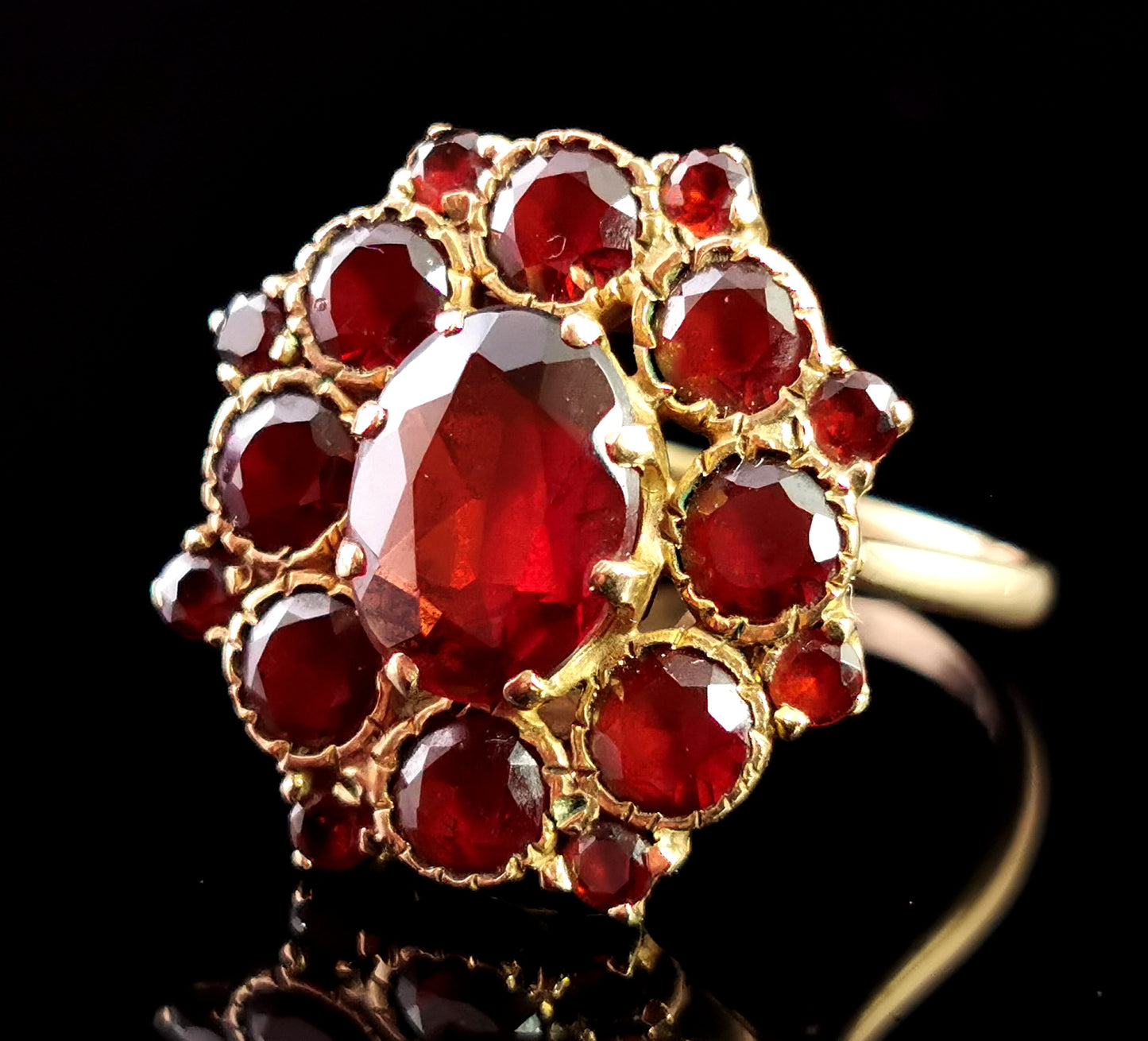 Vintage Garnet cluster ring, 9ct gold, statement ring