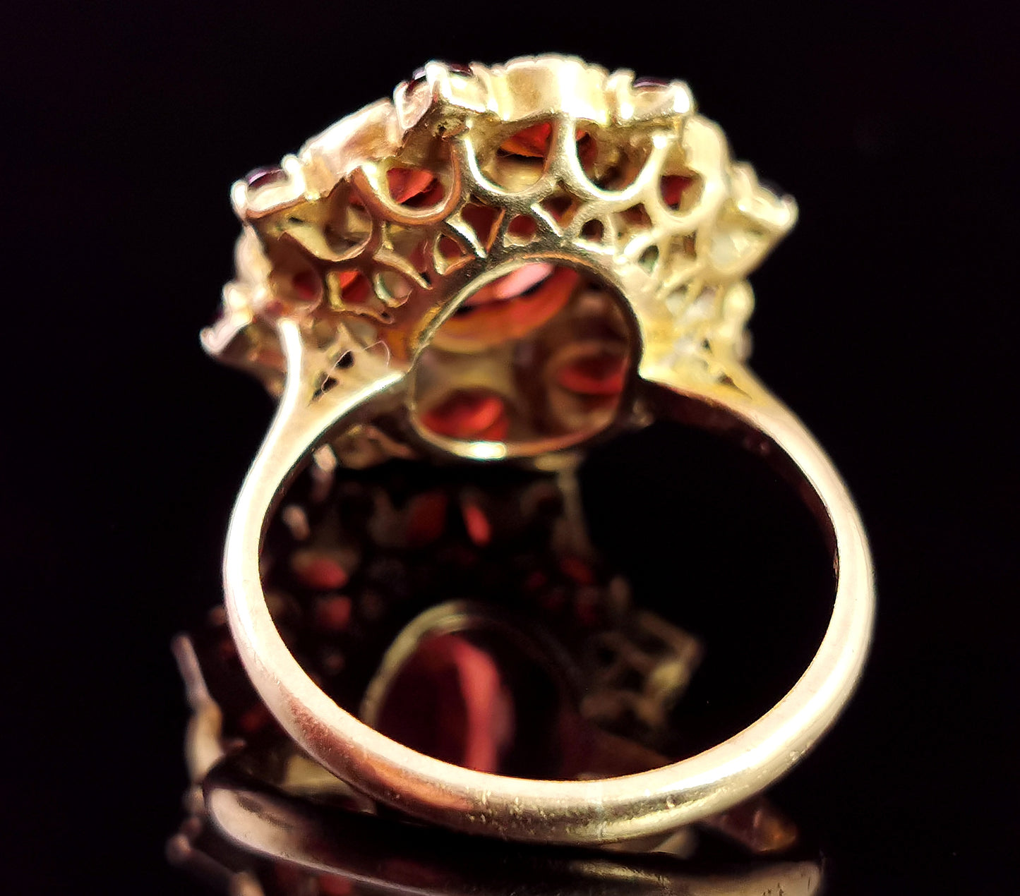 Vintage Garnet cluster ring, 9ct gold, statement ring